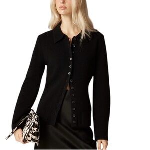 J Crew Milano-Stitch Cinched-Waist 100% Lambs Wool Cardigan NWT L Black 🐑